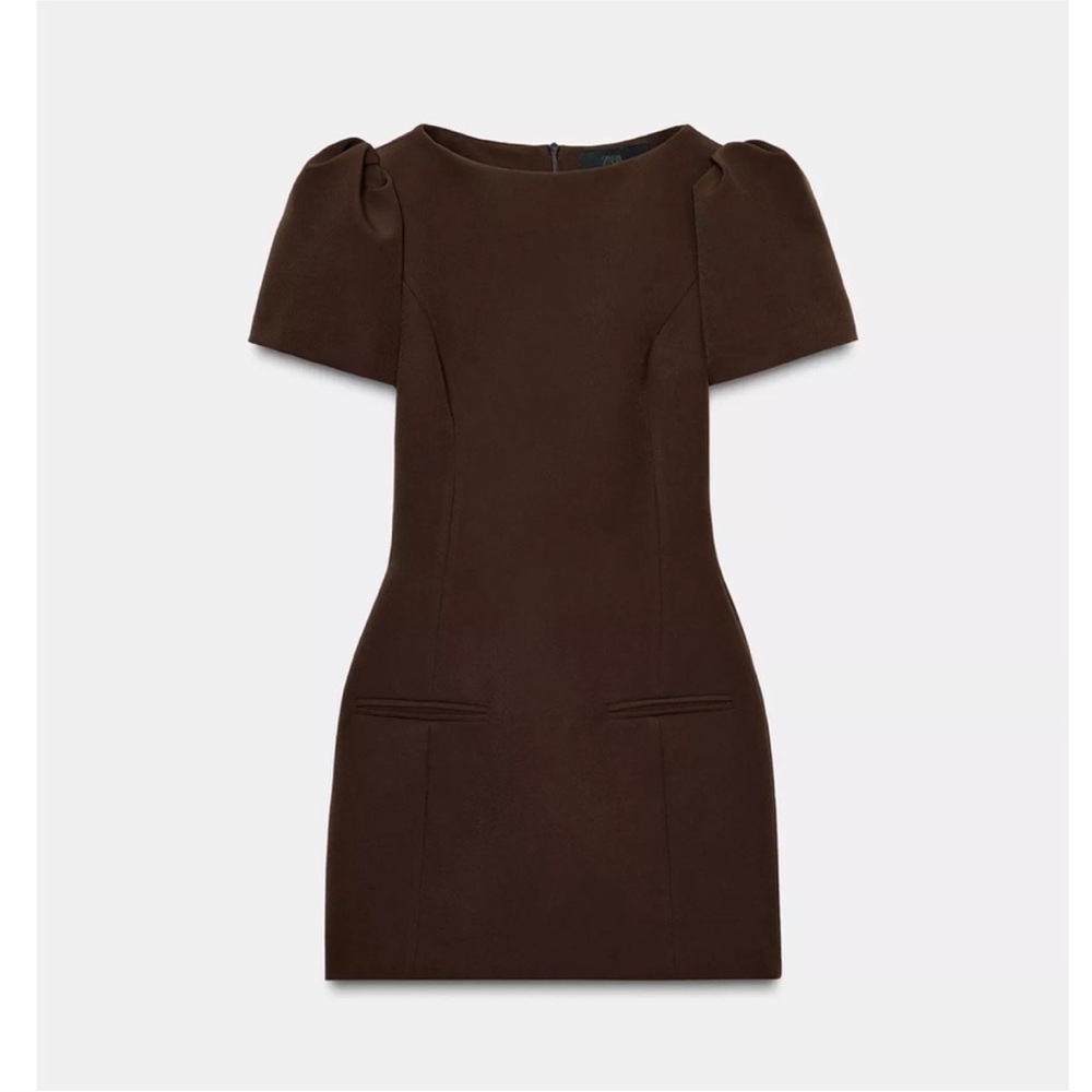 Zara Short Pleated Pocket Dress - Brown